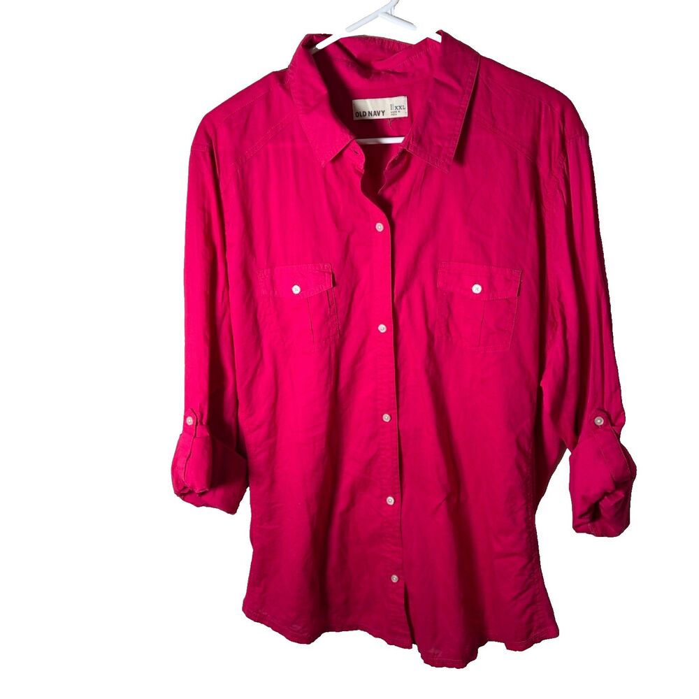 Old Nay Shirt Women's XXL Pink Button Up 3/4 Sleeve Collared Pocket Top Casual